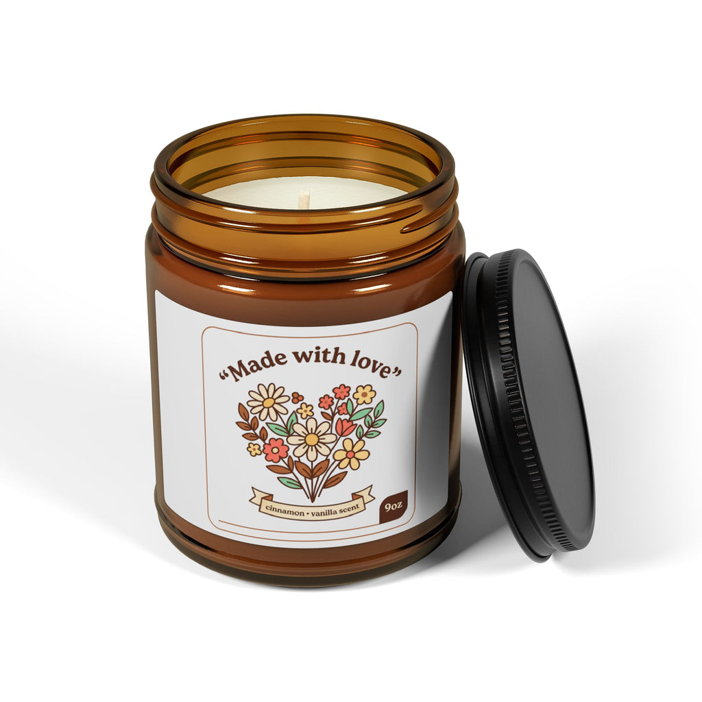 Soy Candle — "Made with Love" Floral Amber Jar (Multiple Sizes)