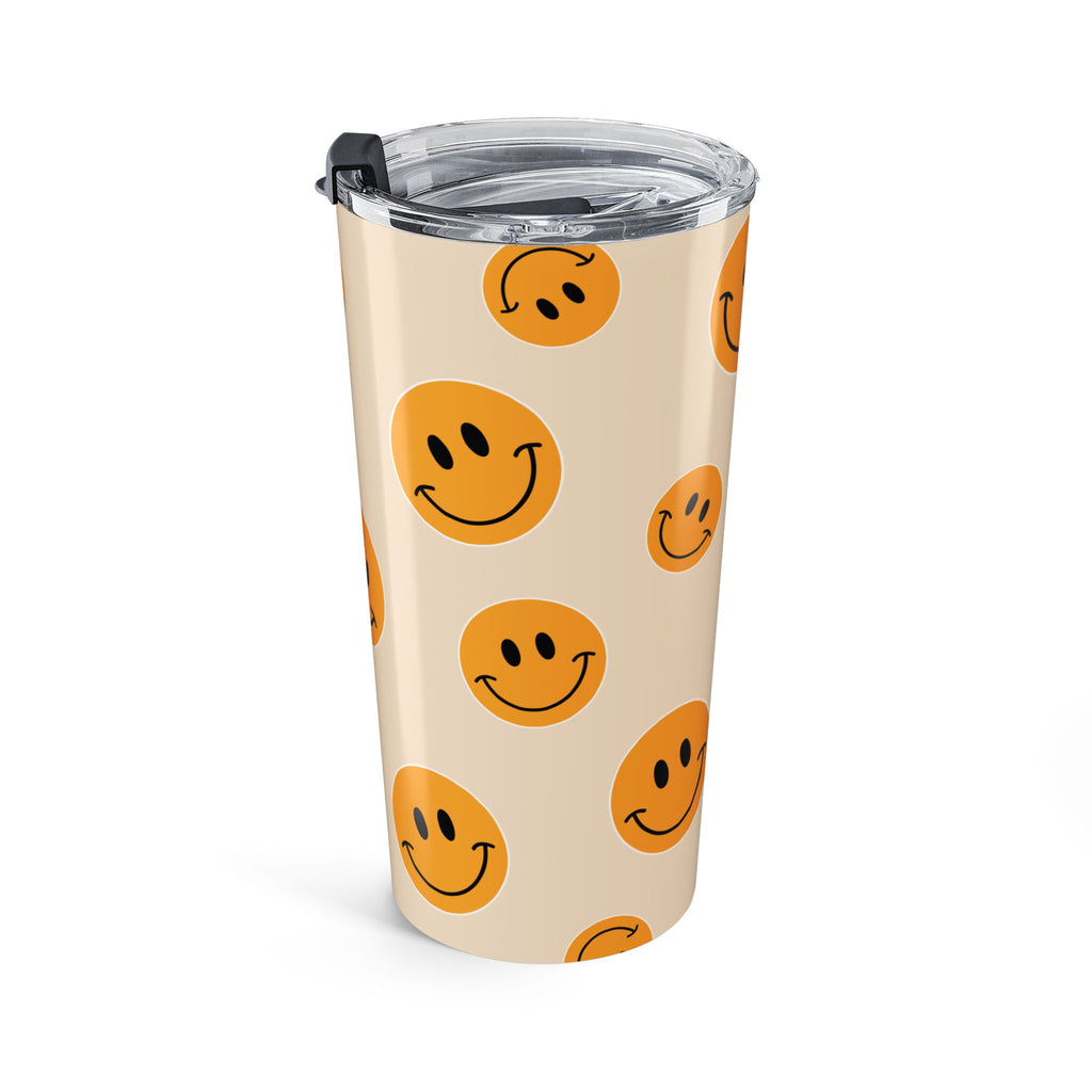 20oz Smiley Face Tumbler — Retro Orange Happy Face Travel Mug