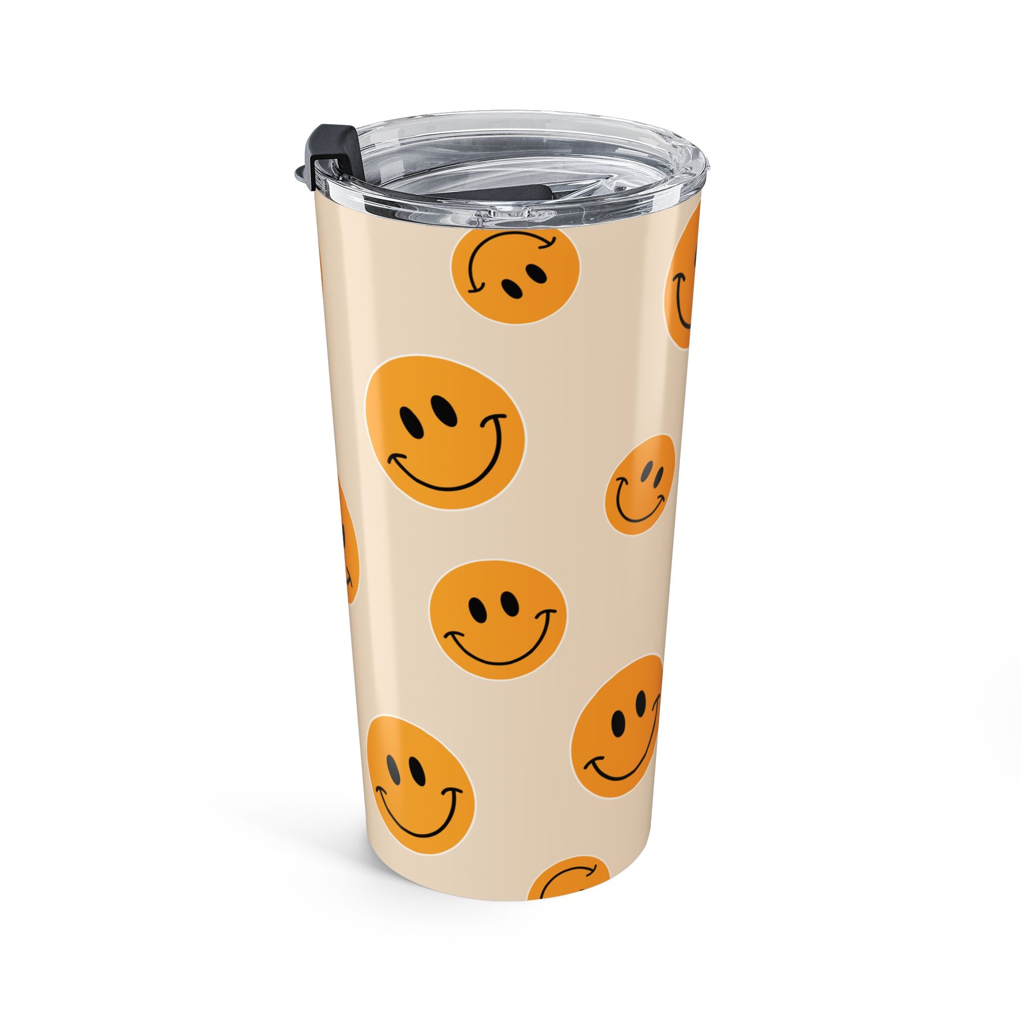 20oz Smiley Face Tumbler — Retro Orange Happy Face Travel Mug