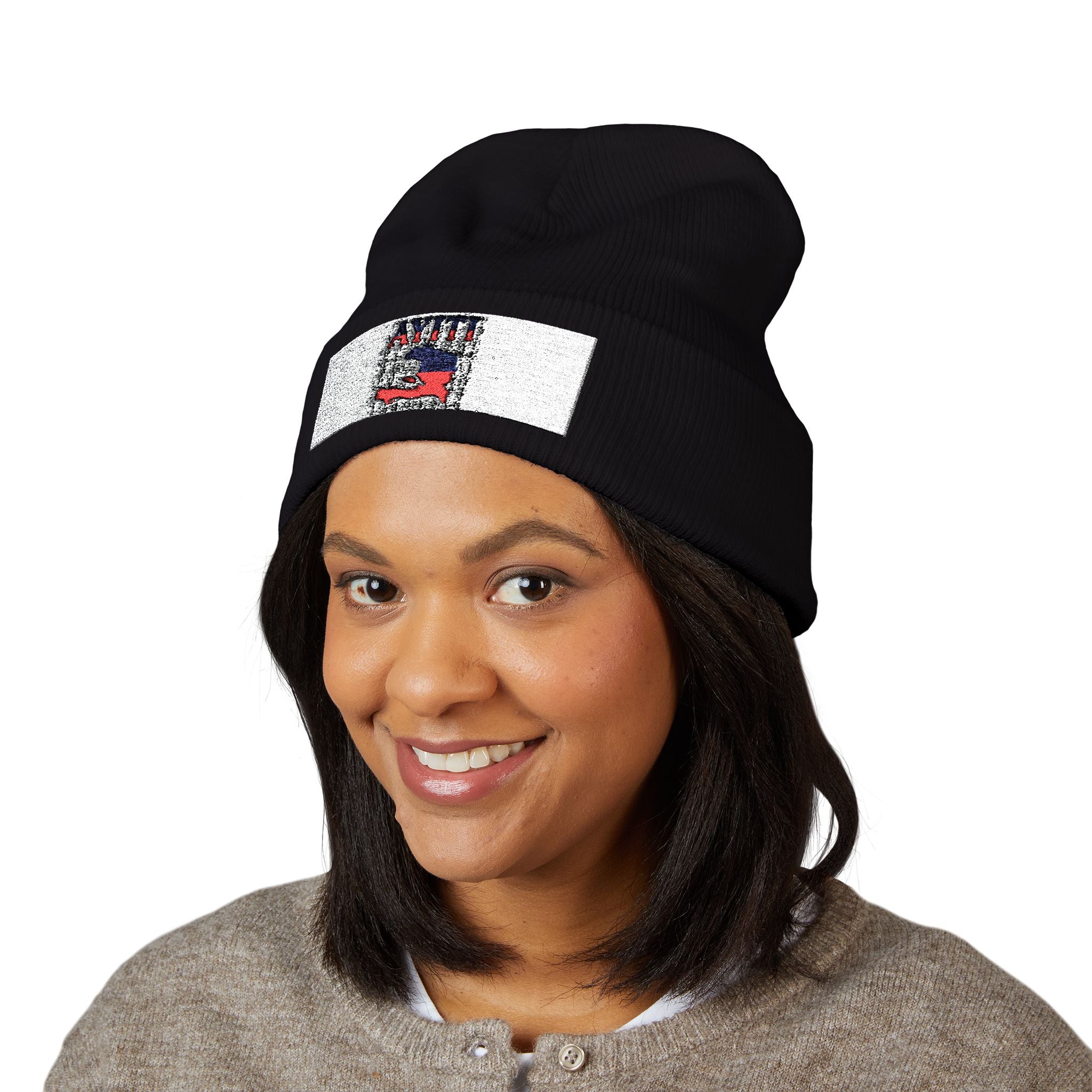Haiti Flag Embroidered Cuffed Beanie — 'AYITI' Map Winter Hat