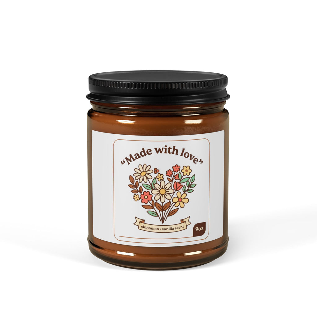 Soy Candle — "Made with Love" Floral Amber Jar (Multiple Sizes)