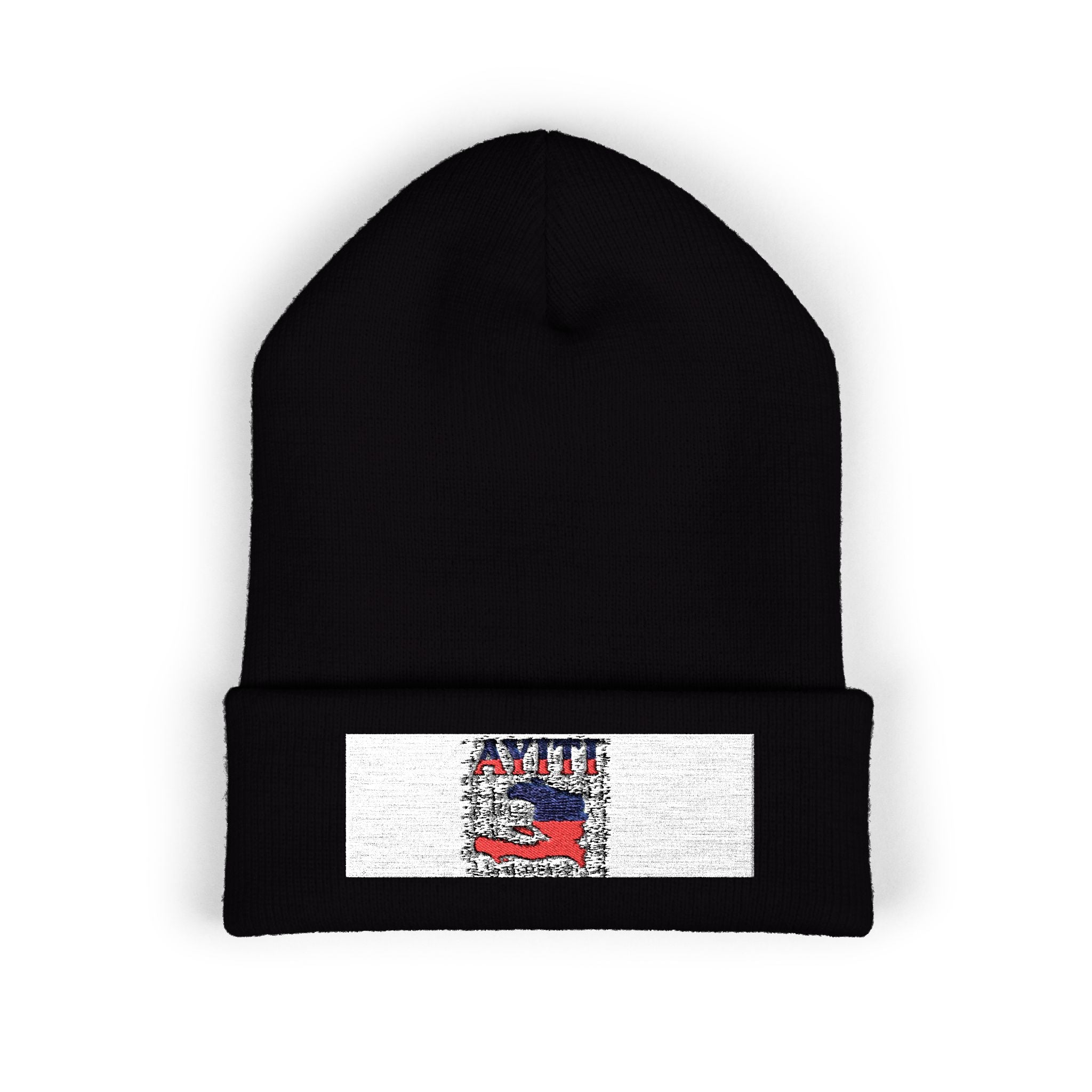Haiti Flag Embroidered Cuffed Beanie — 'AYITI' Map Winter Hat
