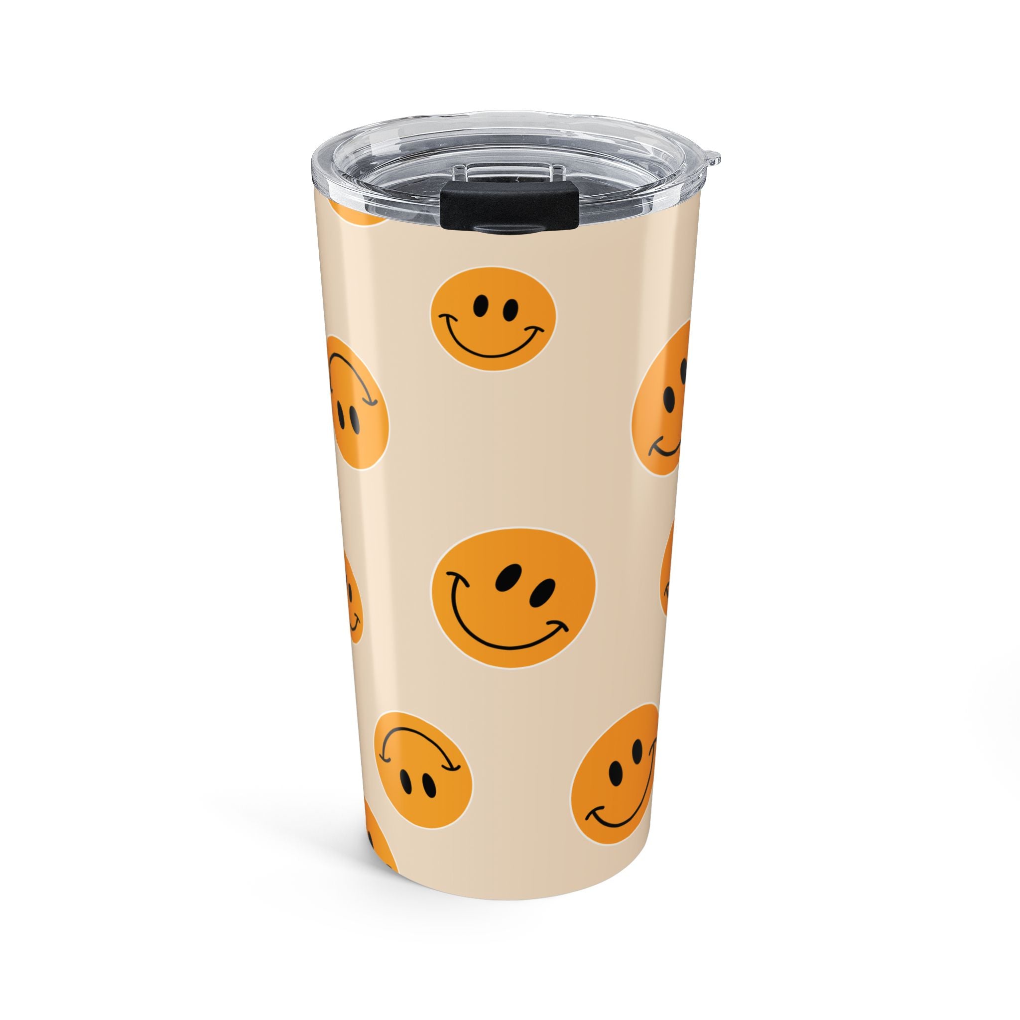 20oz Smiley Face Tumbler — Retro Orange Happy Face Travel Mug