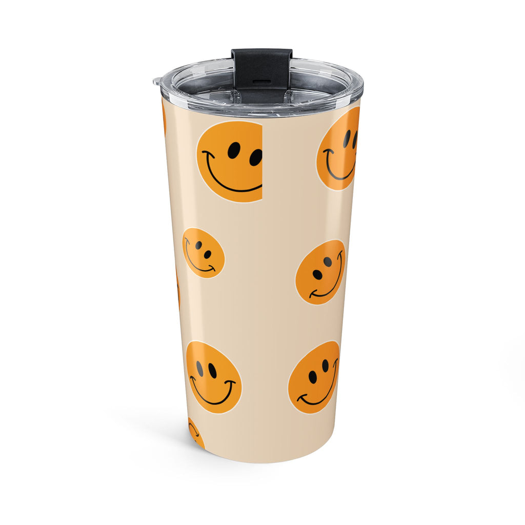 20oz Smiley Face Tumbler — Retro Orange Happy Face Travel Mug