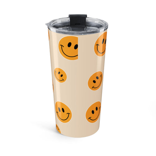 20oz Smiley Face Tumbler — Retro Orange Happy Face Travel Mug