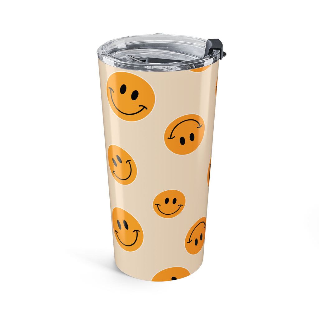 20oz Smiley Face Tumbler — Retro Orange Happy Face Travel Mug