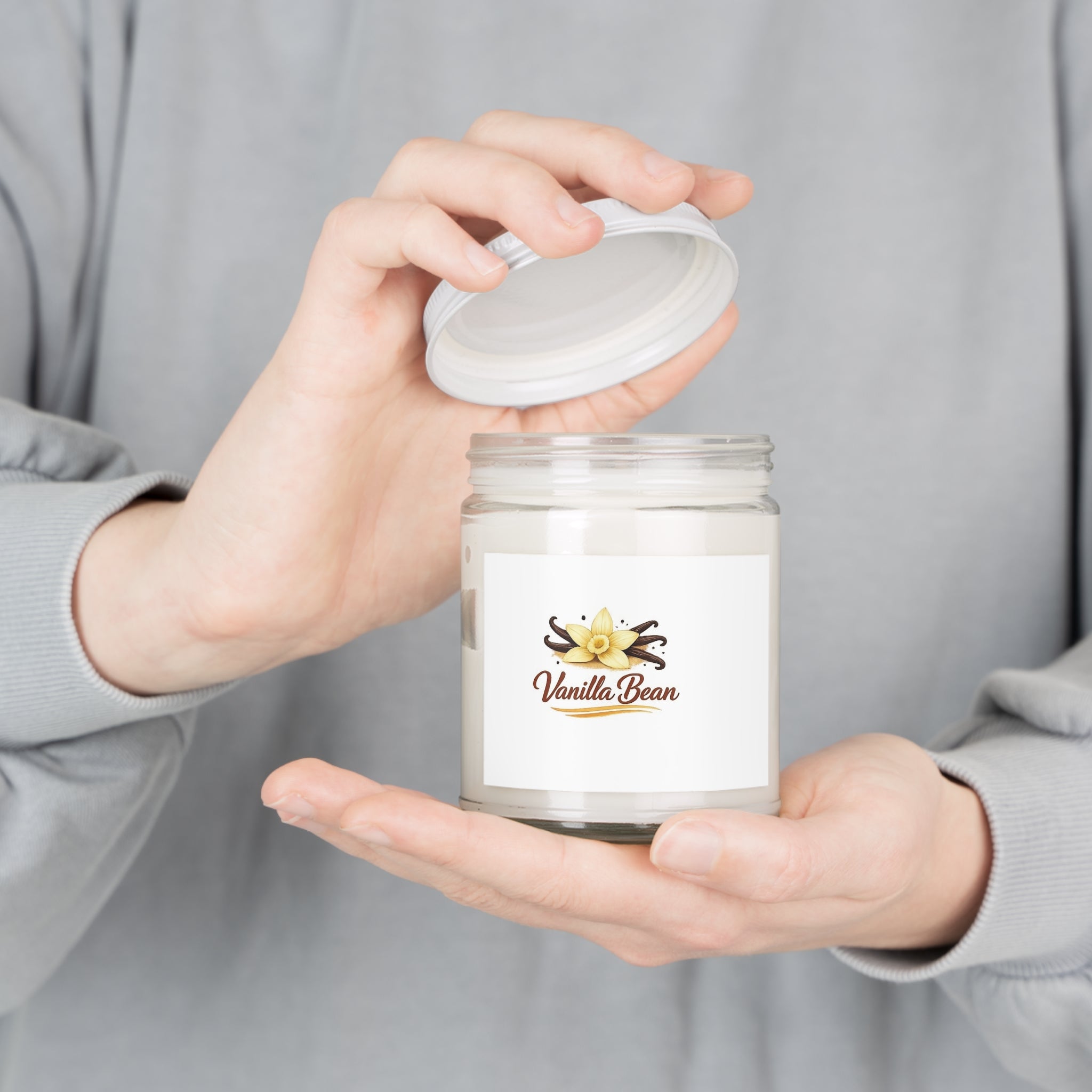 Vanilla Bean Soy Candle 9oz — Scented Jar with White Lid