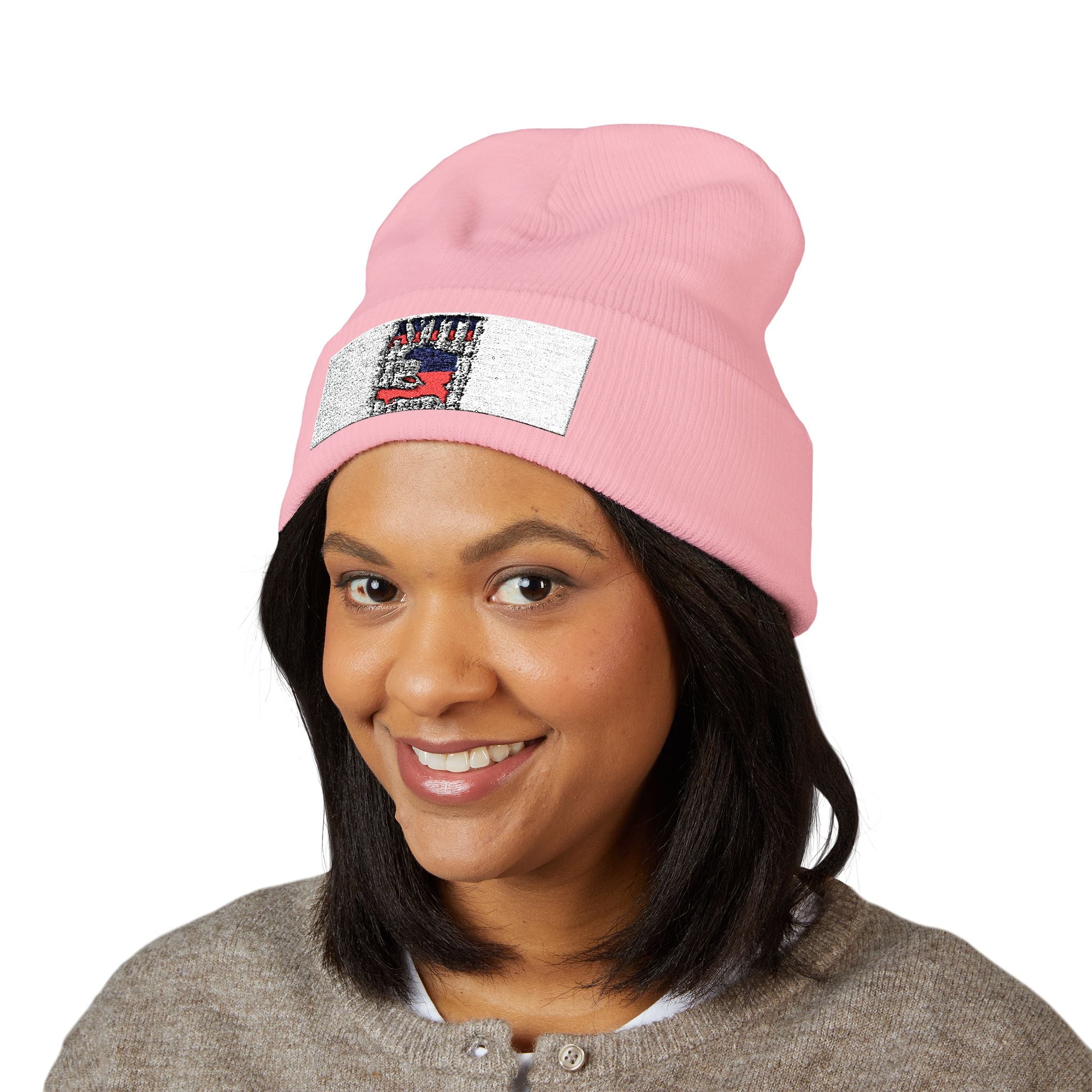 Haiti Flag Embroidered Cuffed Beanie — 'AYITI' Map Winter Hat